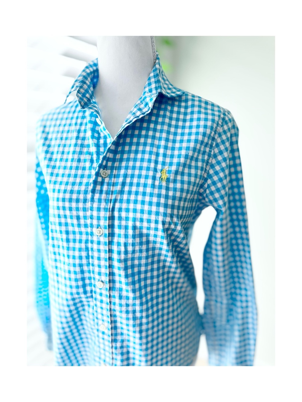 Ralph Lauren Turquoise & White Gingham Button-Down Shirt